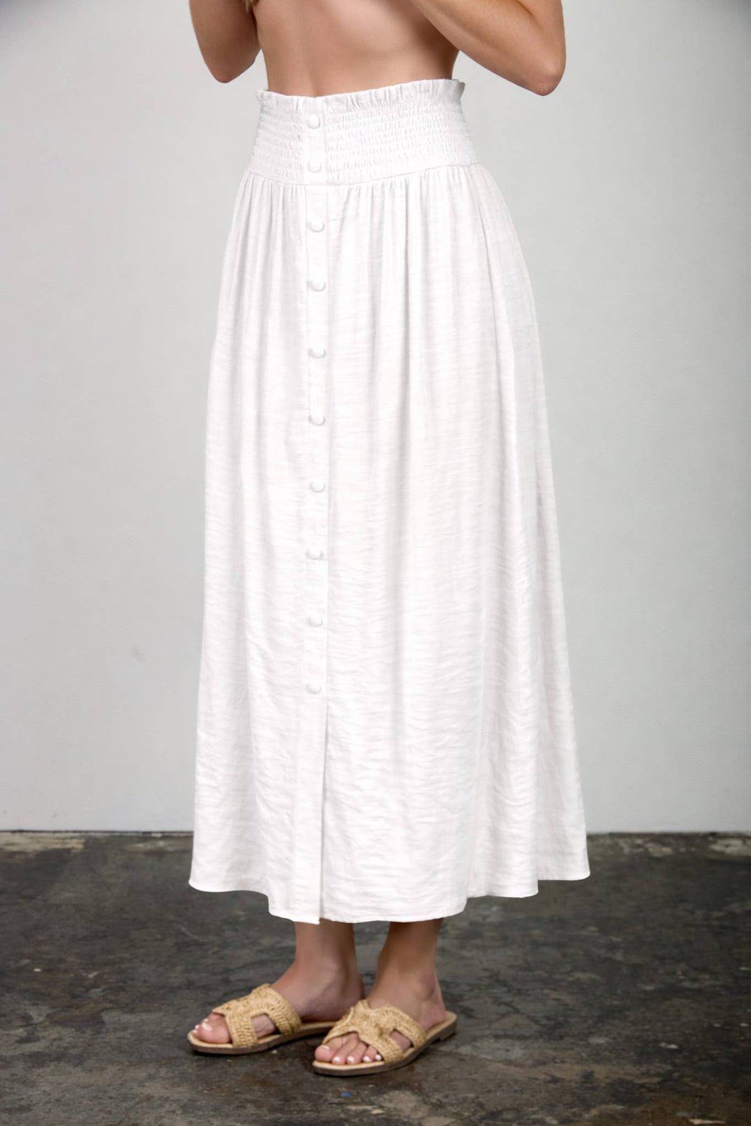 White Button Down Midi Skirt
