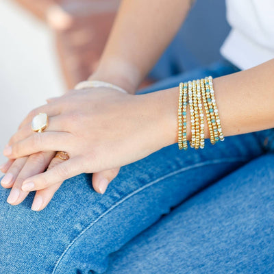 Gold Bead & Crystal Stretch Bracelets