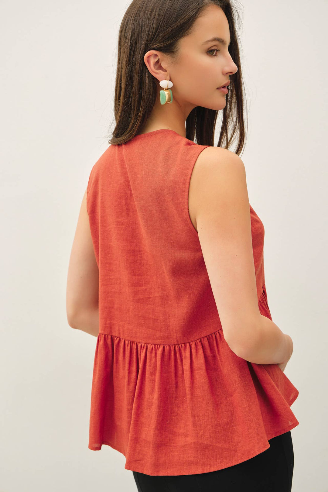 Terracotta Airy Peplum Top