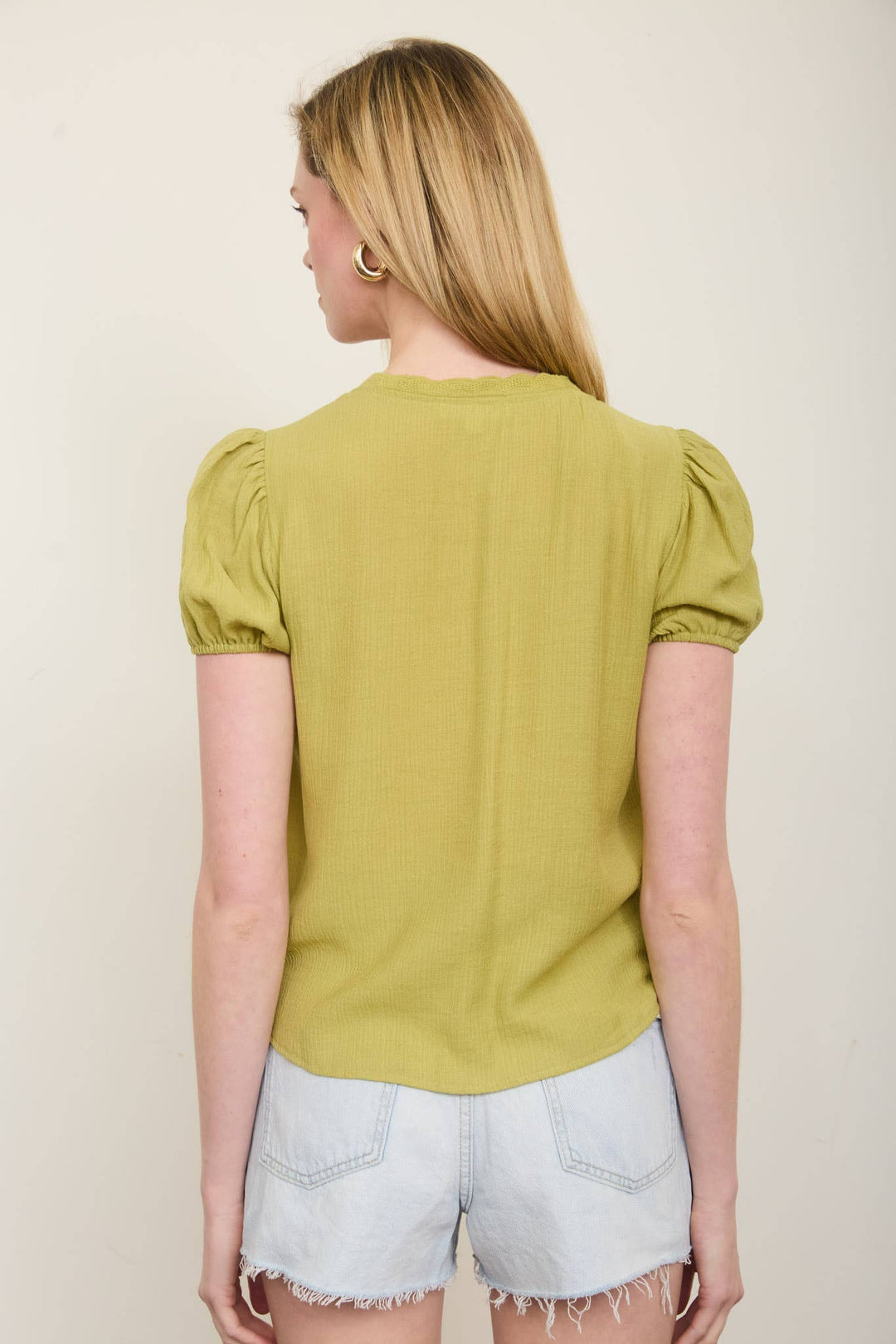 Kiwi Scallop Lace Button Down Top