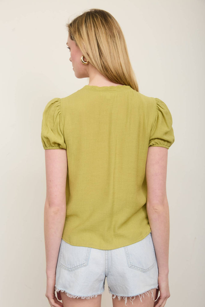 Kiwi Scallop Lace Button Down Top