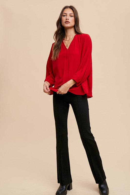 Red Loose Fit Placket Blouse