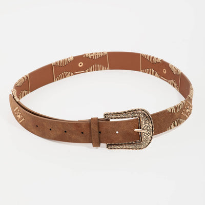 Brown Western Floral Etched Belt