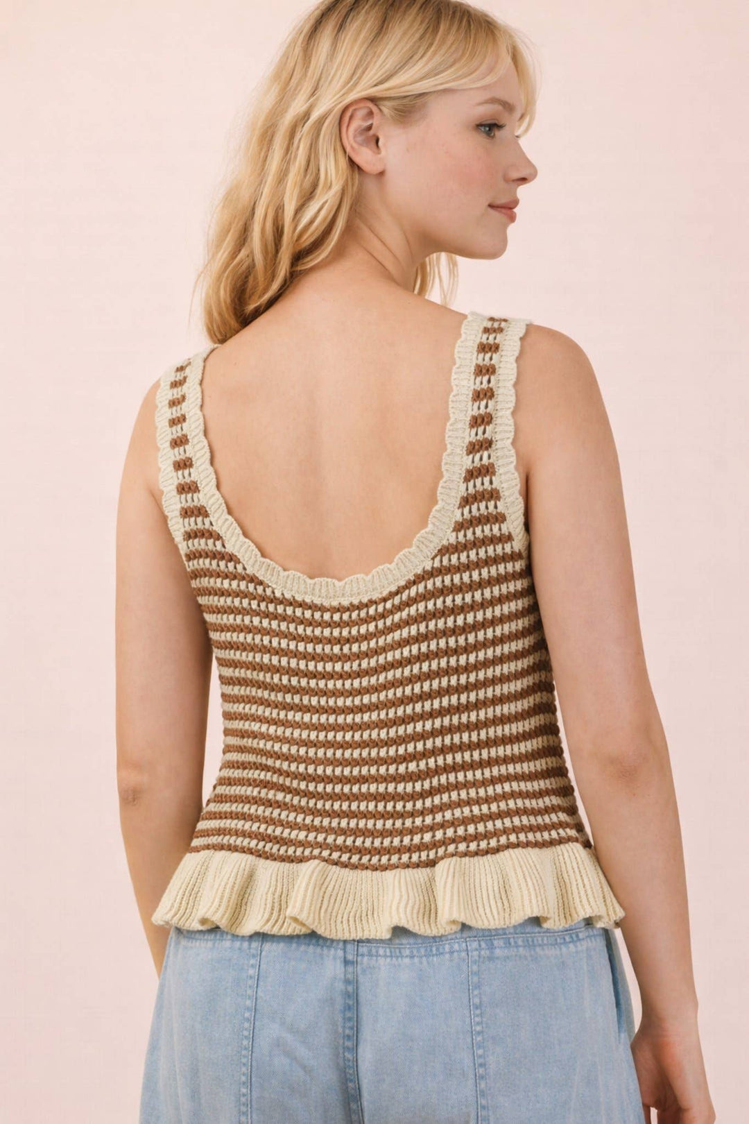 Natural Stripe Sleeveless Sweater Top