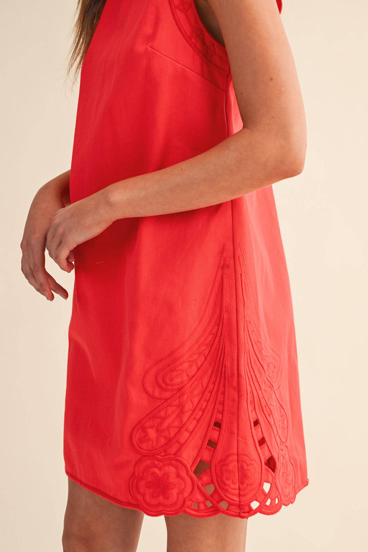 Red Embroidered Shift Dress