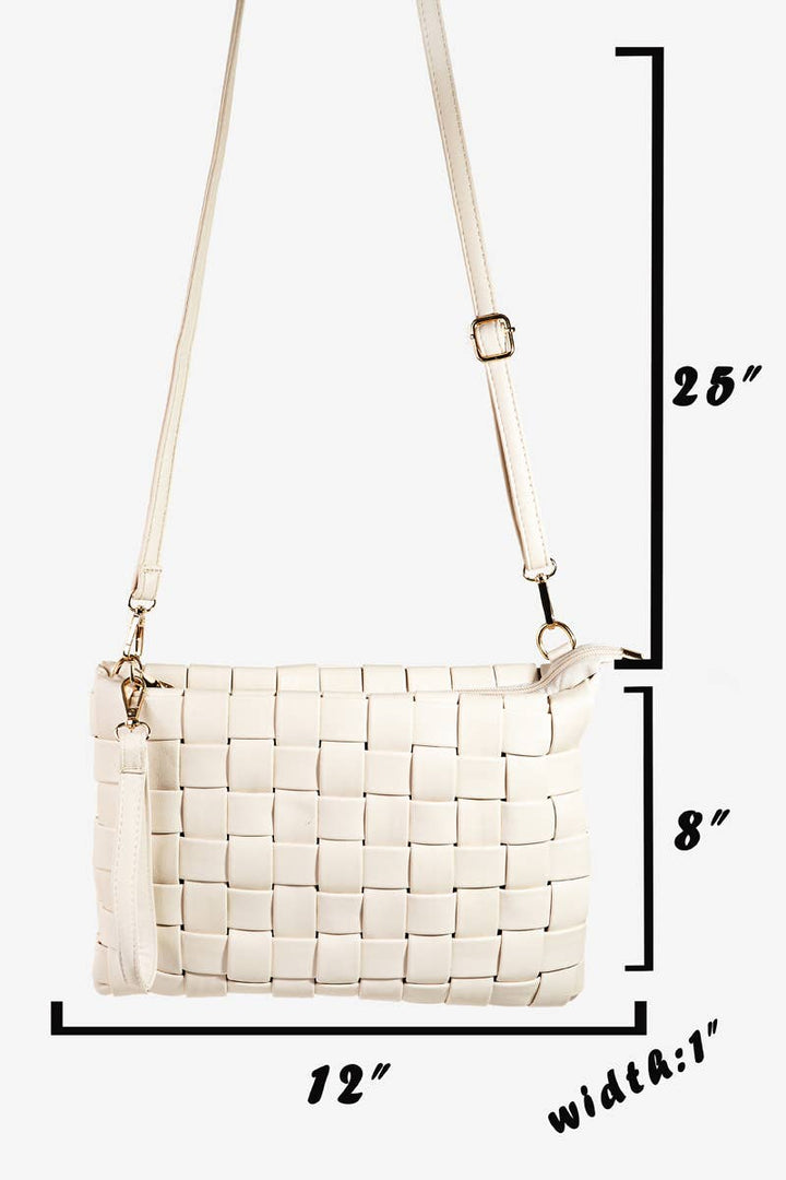 Ivory Leather Basket Weave Handbag