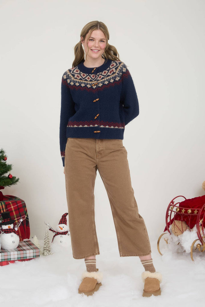 Navy Faire Isle Button Knit Cardigan