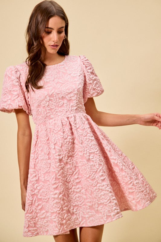 Blush Floral Puff Sleeve Mini Dress