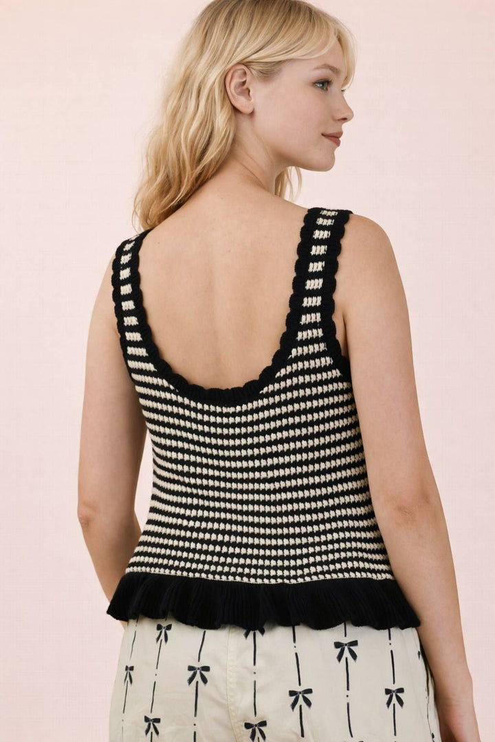 Black Stripe Sleeveless Sweater Top
