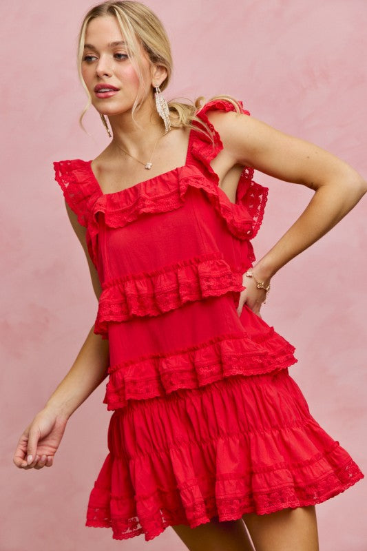 Red Ruffle Tiered Mini Dress