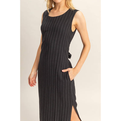 Black Striped Side Slit Maxi Dress