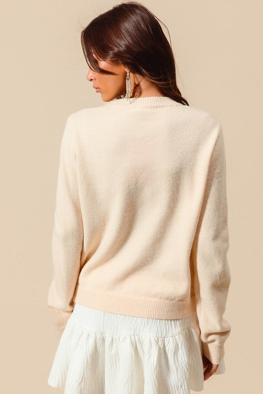 Cream Sequin Bow Sweater