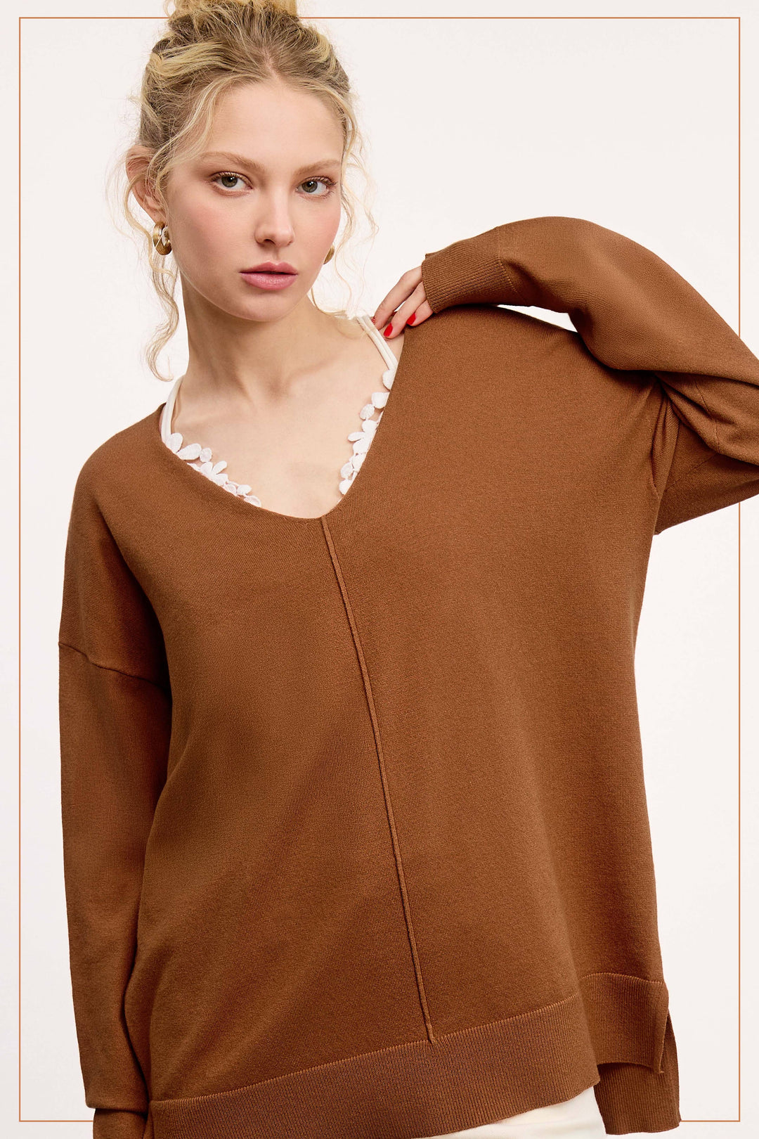 Camel Stretchy Lightweight Knit Top