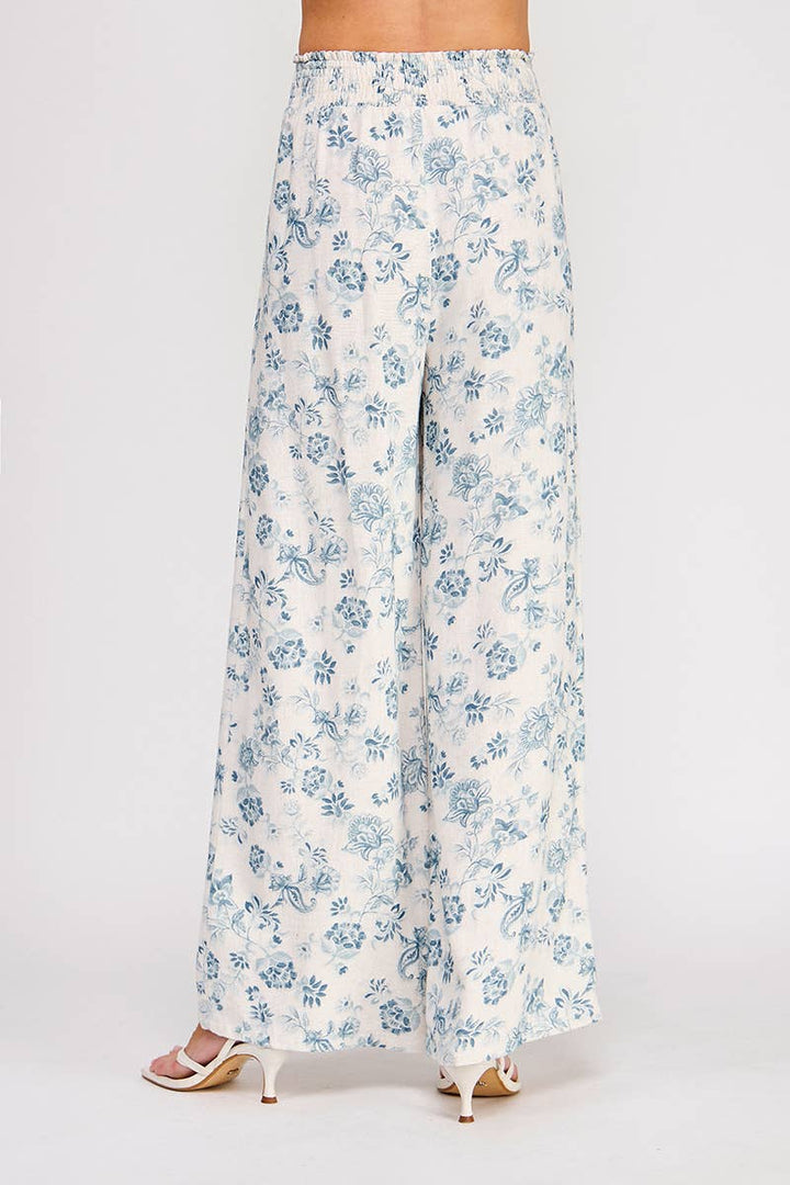 Blue Smocked Wide Leg Pant