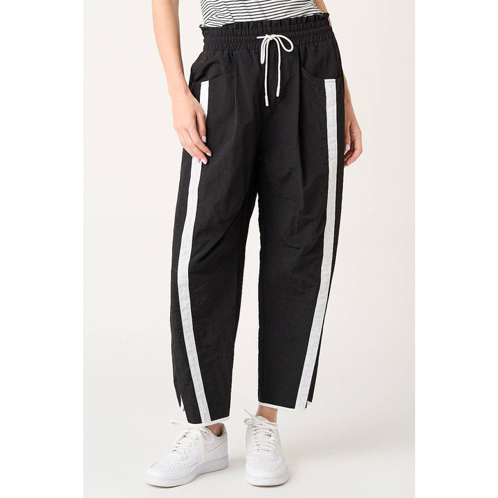Black Stripe Barrel Leg Pants