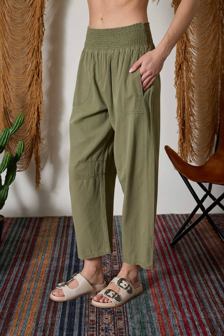 Olive Smocked Waist Wide Leg Pants