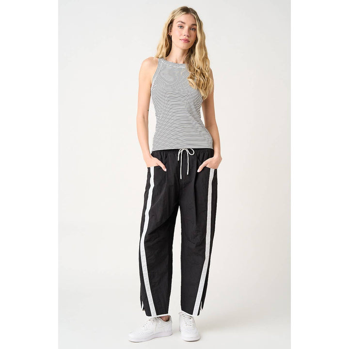 Black Stripe Barrel Leg Pants