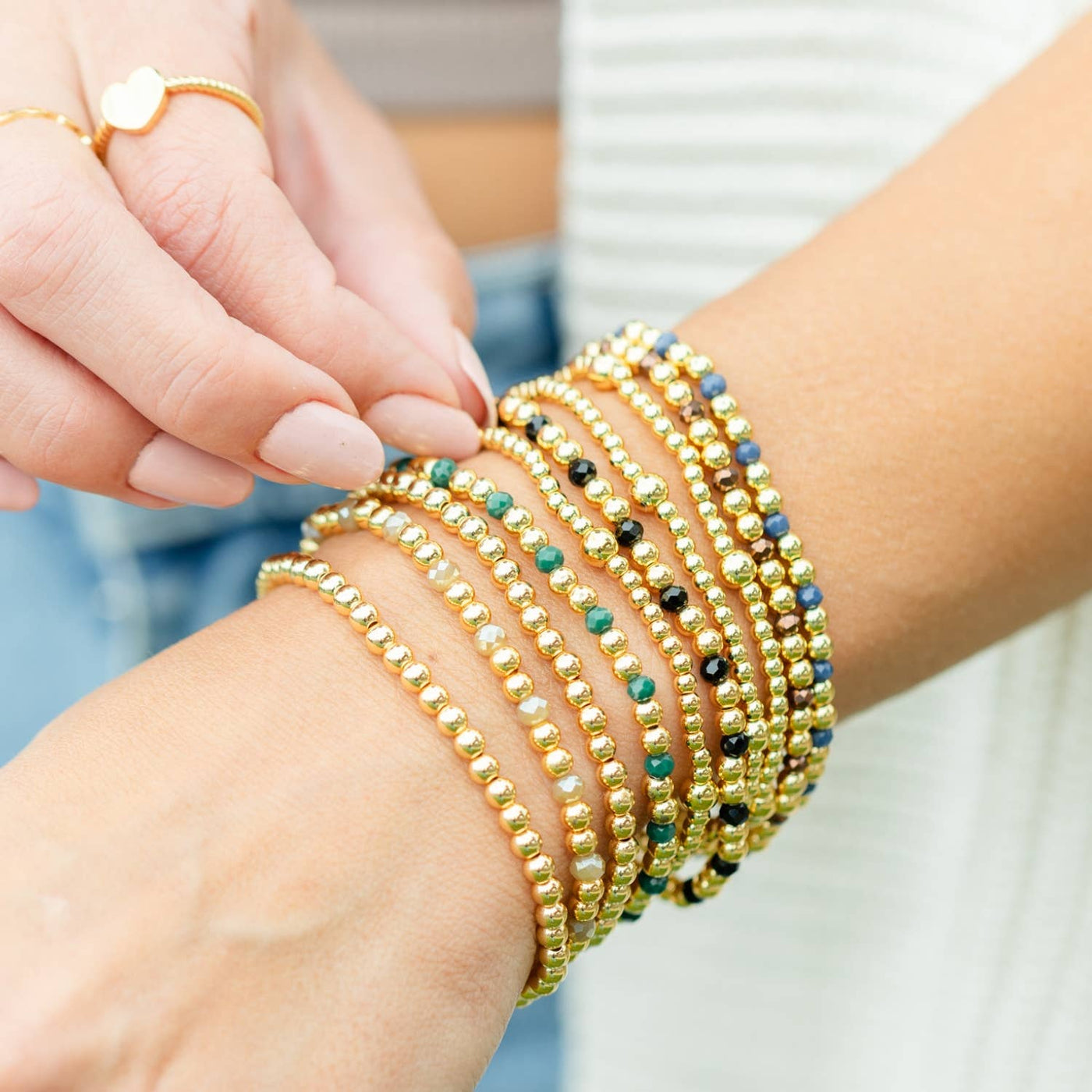 Gold Bead & Crystal Stretch Bracelets