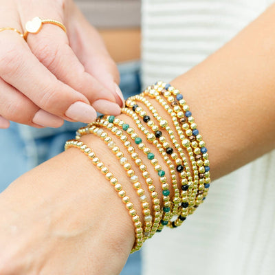 Gold Bead & Crystal Stretch Bracelets