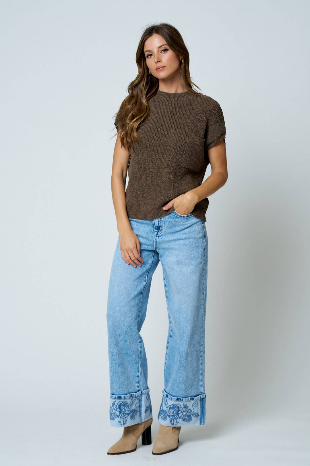 Light Mocha Short Sleeve Sweater