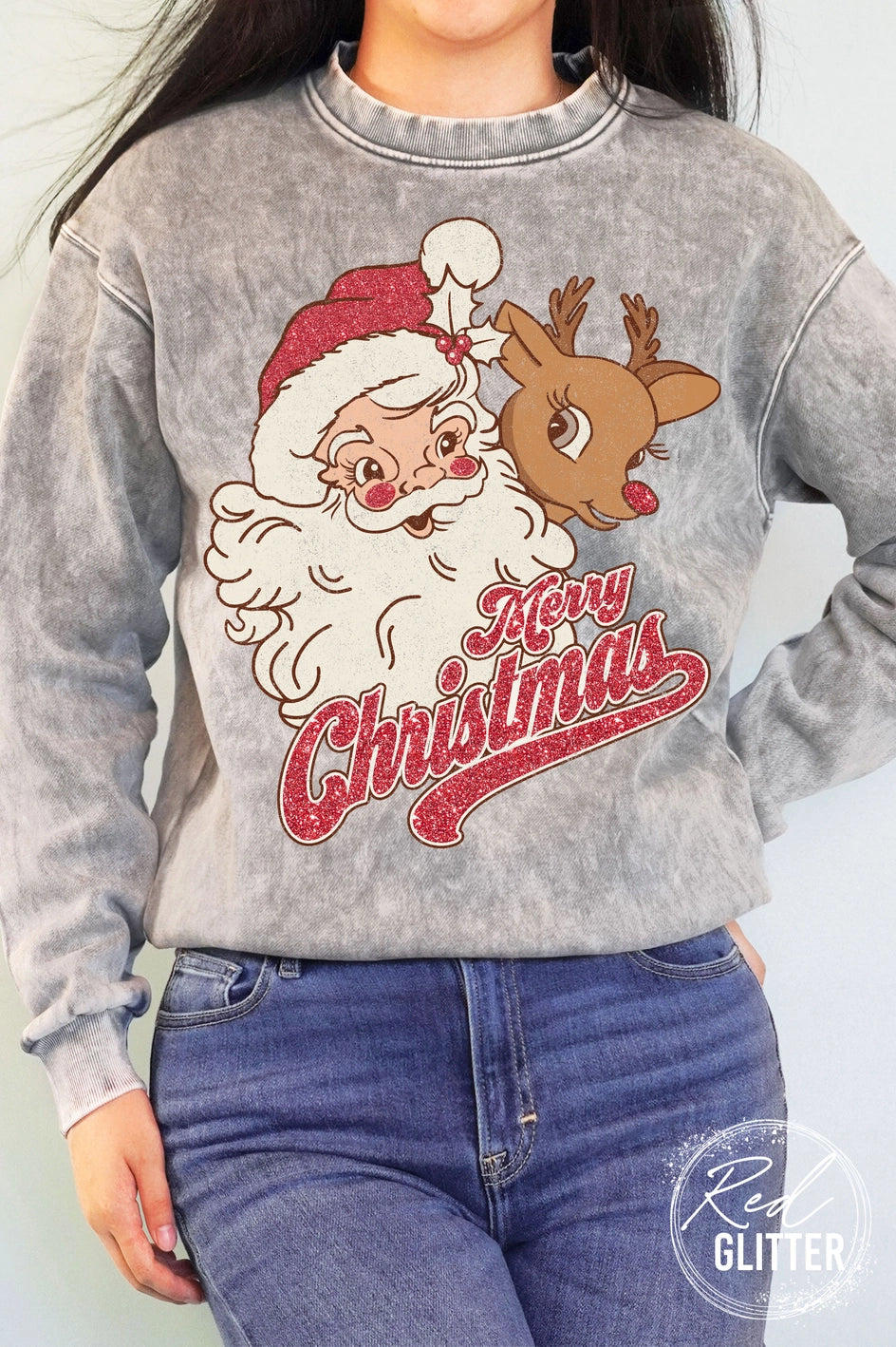 Grey Santa & Rudolph Graphic Sweatshirt