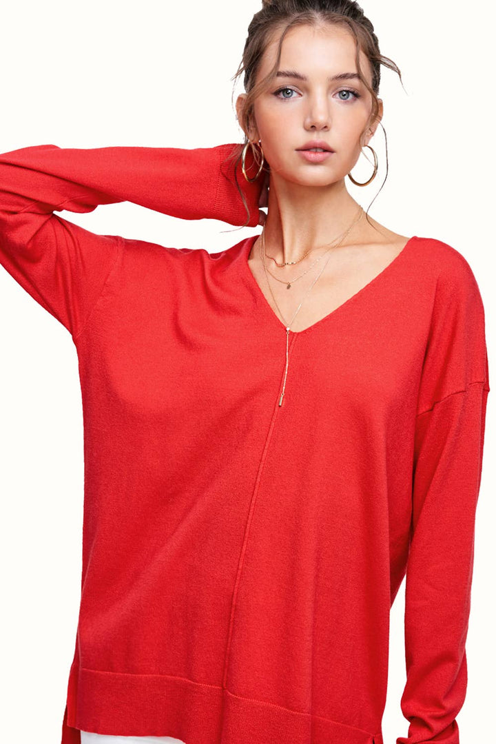 Tomato Stretchy Lightweight Knit Top