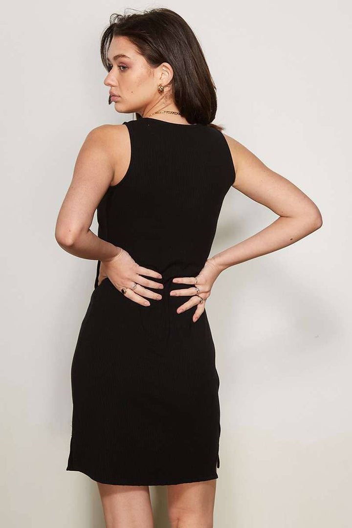 Black Rib Knit Tank Mini Dress