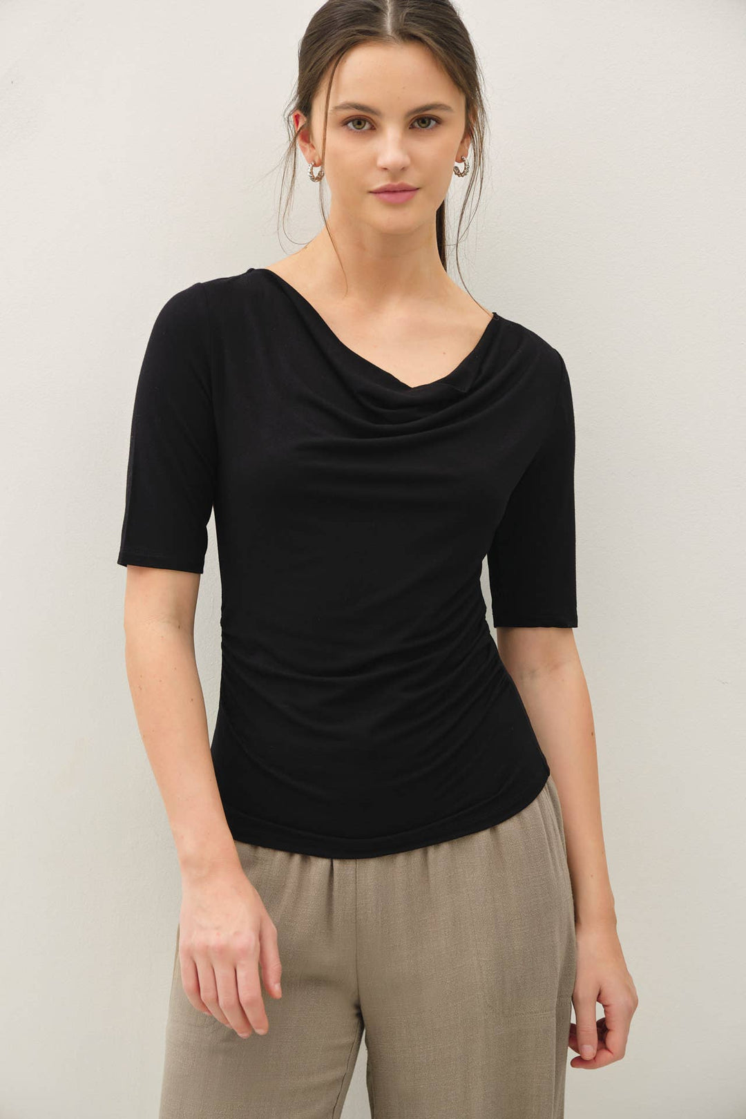 Black Cowl Neck Top