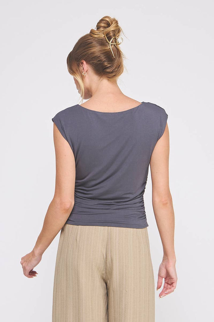 Slate Blue Sleeveless Scrunch Top