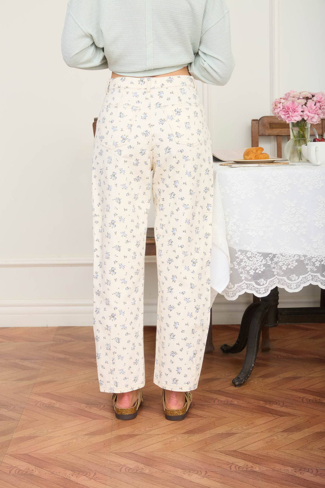 Ecru Floral Print Jeans