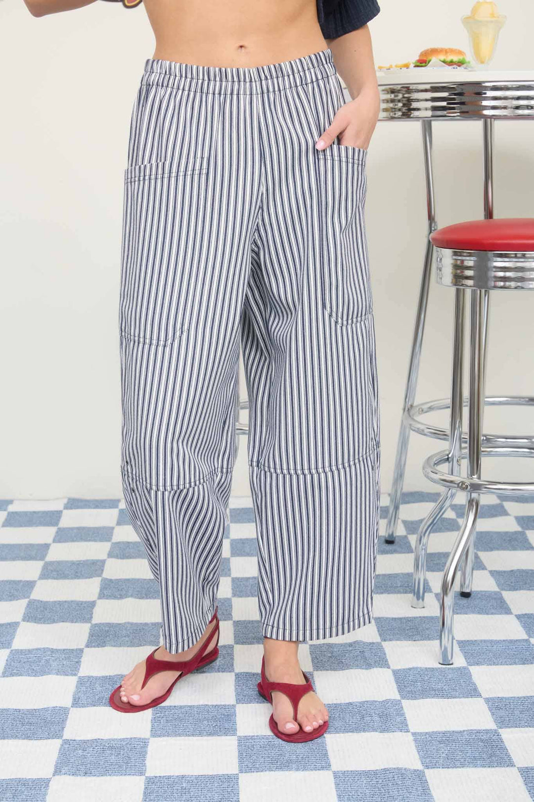 Navy Stripe Wide Leg Pants
