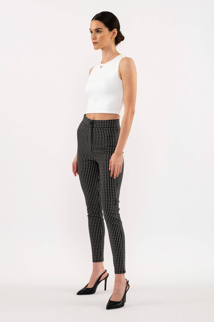 Black Checkered Straight Leg Pants