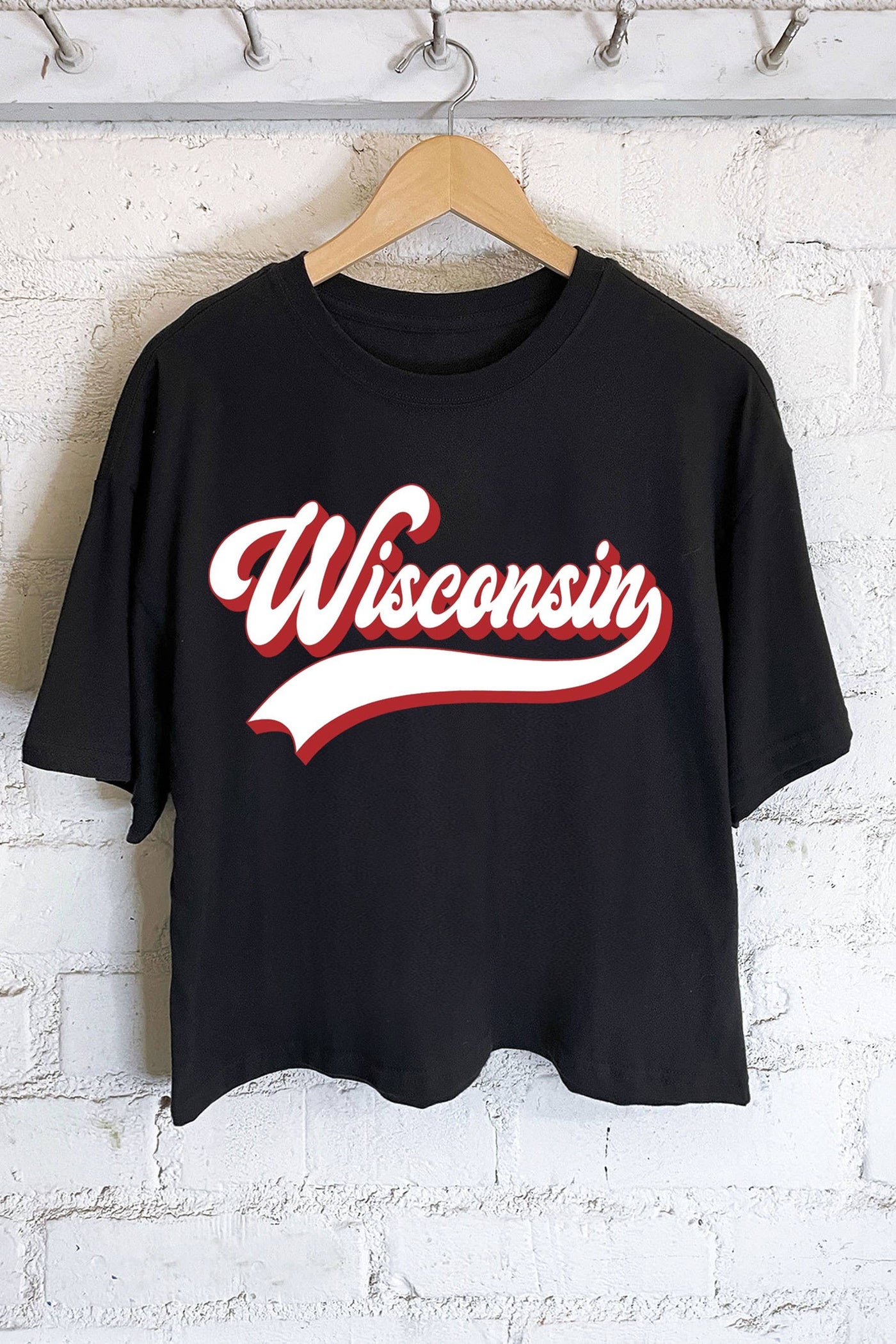 Black Wisconsin Puff Crop Tee