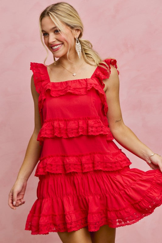 Red Ruffle Tiered Mini Dress