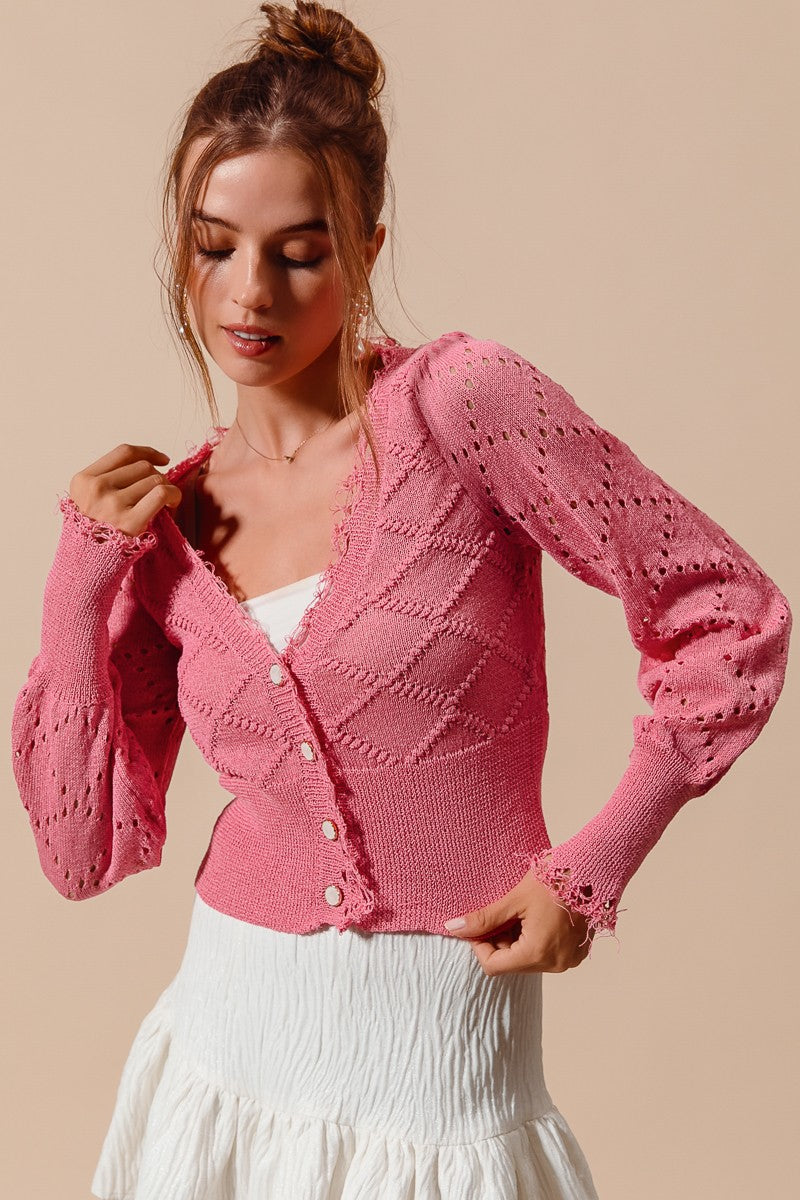 Pink Cable Knit Cropped Cardigan