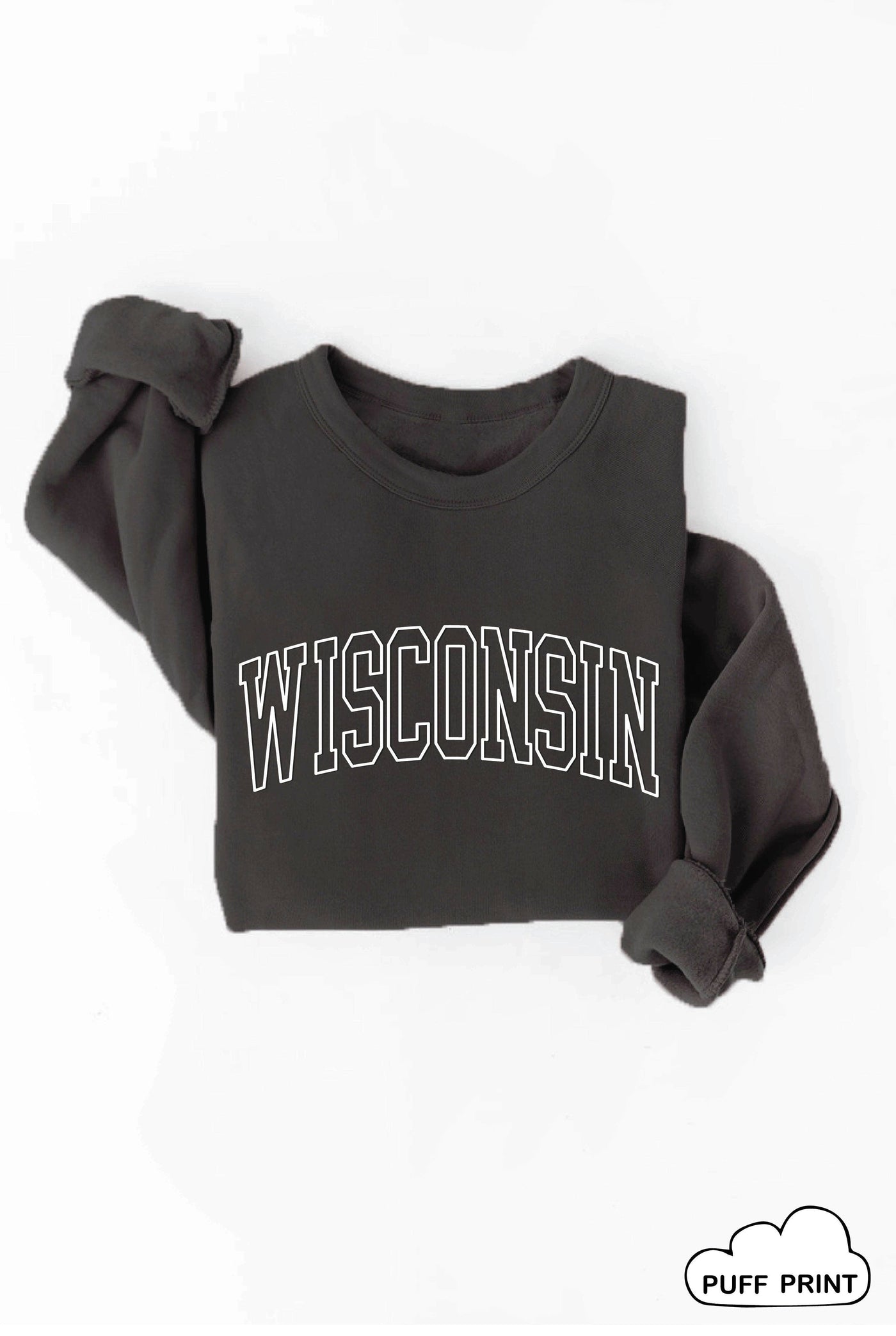 Black Wisconsin Puff Print Sweatshirt