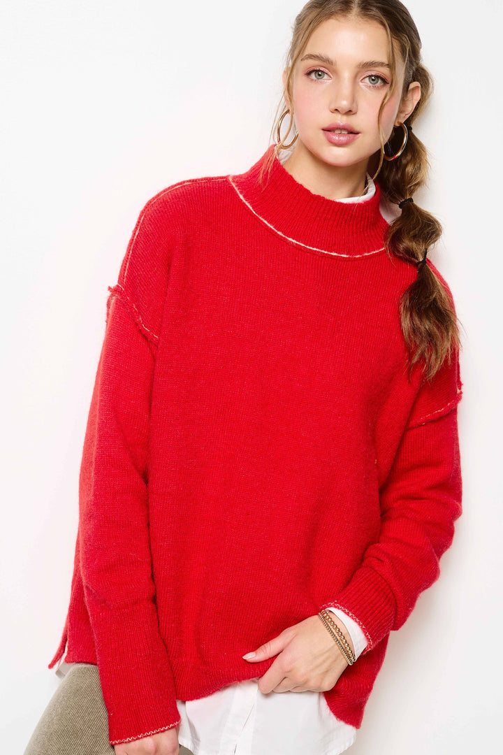 Candy Cane Mock Neck Sweater
