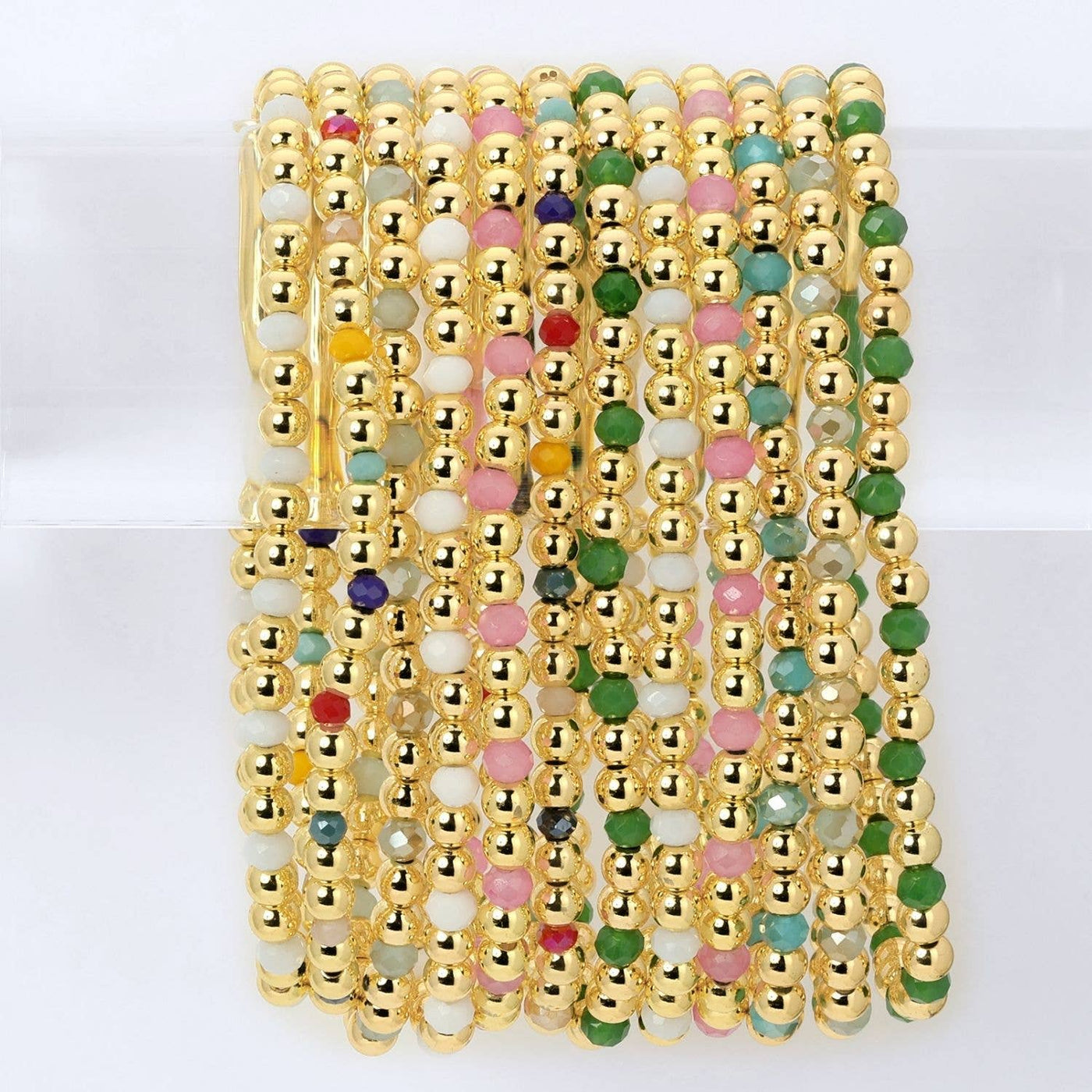 Gold Bead & Crystal Stretch Bracelets