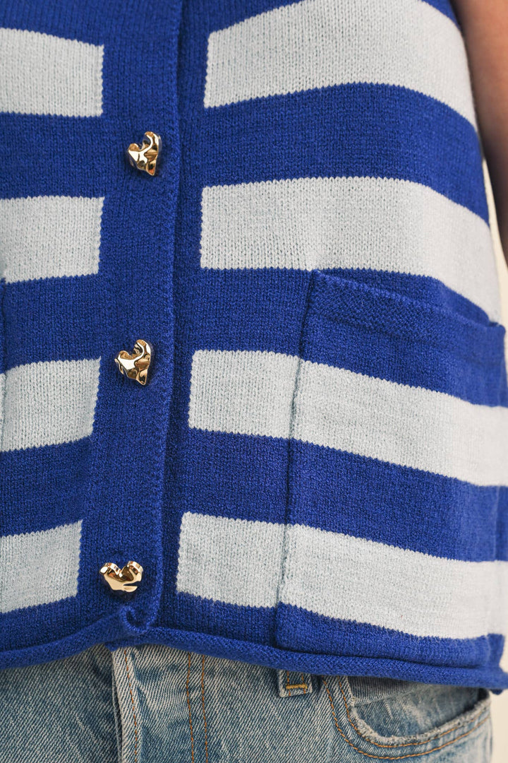 Navy Striped Knit Sweater Vest