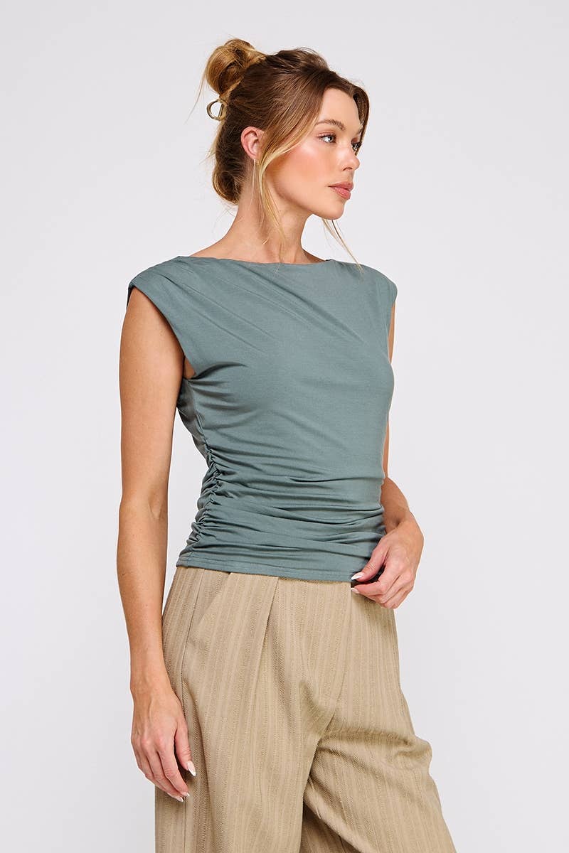 Hunter Green Sleeveless Scrunch Top