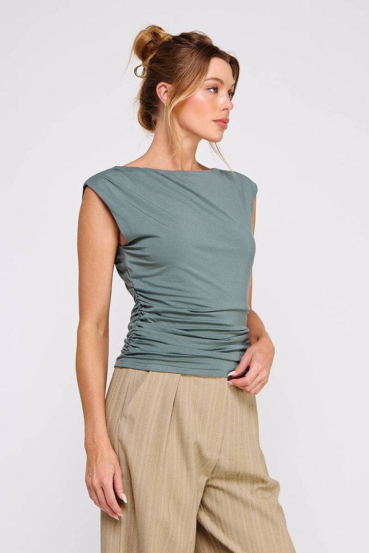 Hunter Green Sleeveless Scrunch Top