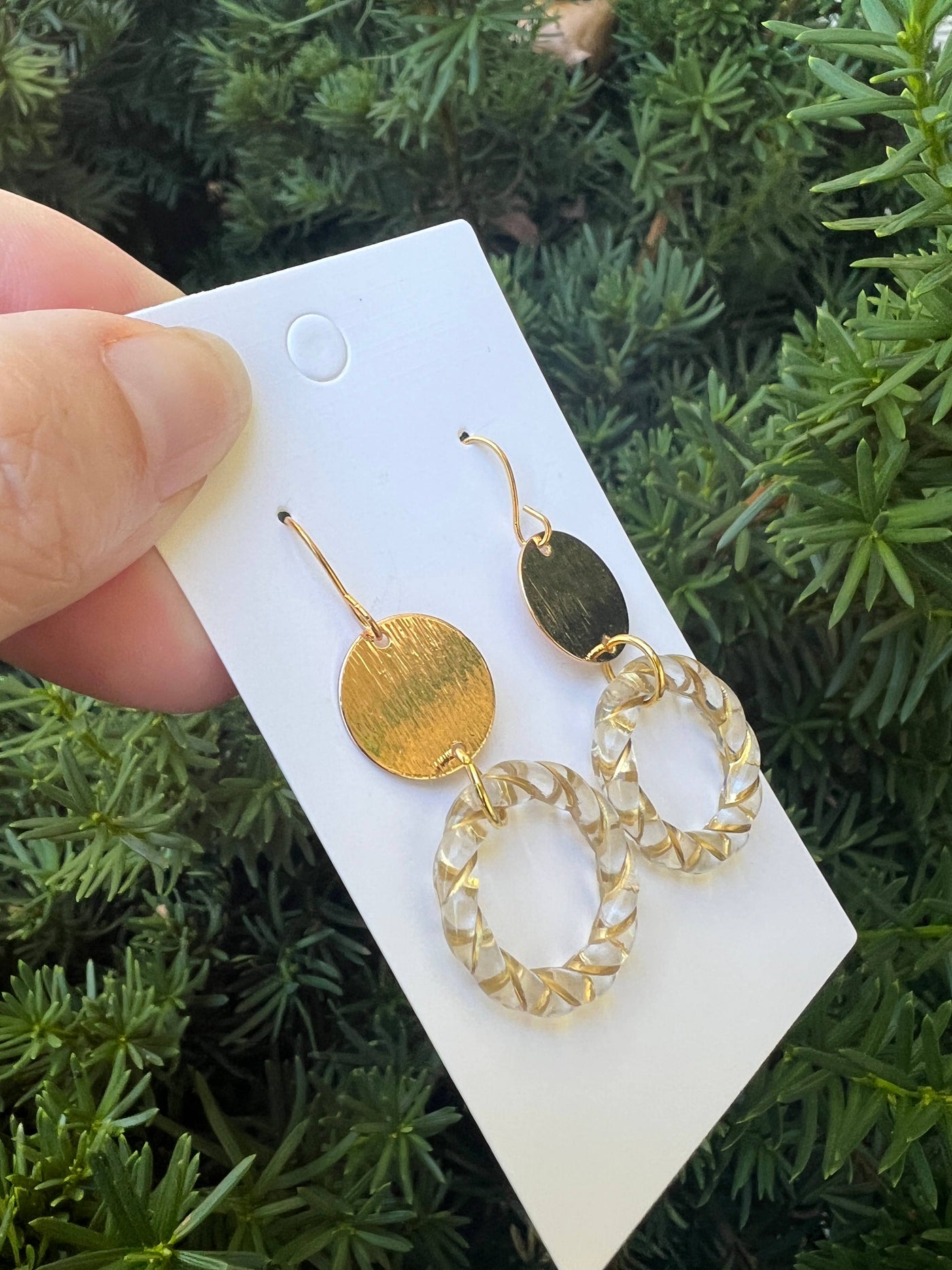 Gold Clear Twist Double Disc Earrings