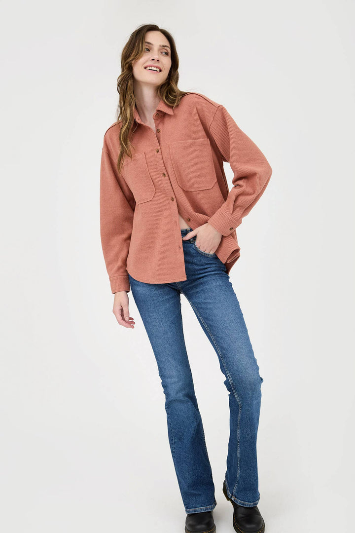 Terracotta Collared Button Up Top