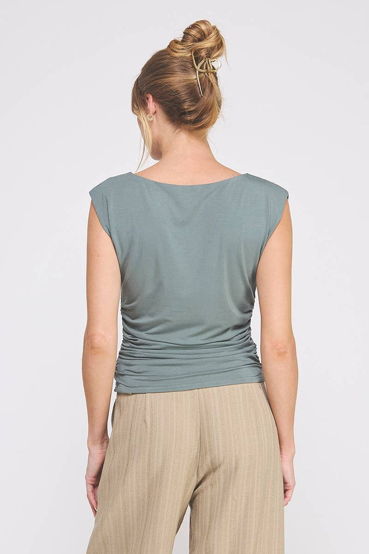 Hunter Green Sleeveless Scrunch Top