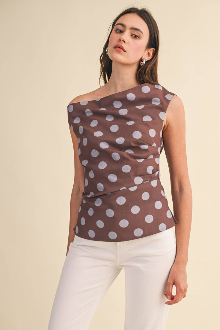 Brown Polka Dot Off Shoulder Top