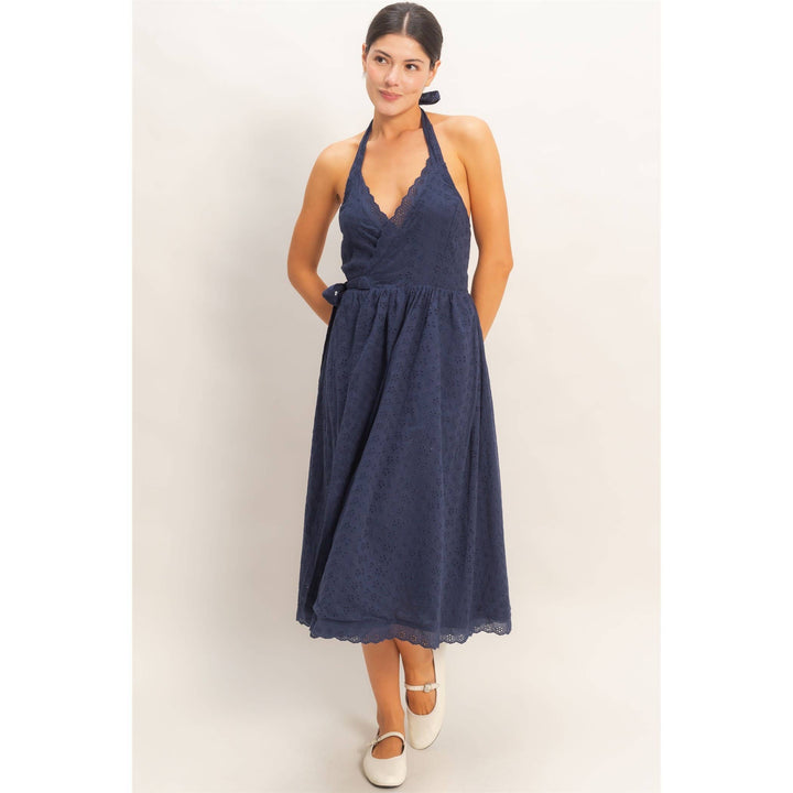 Navy Halter Neck Midi Dress