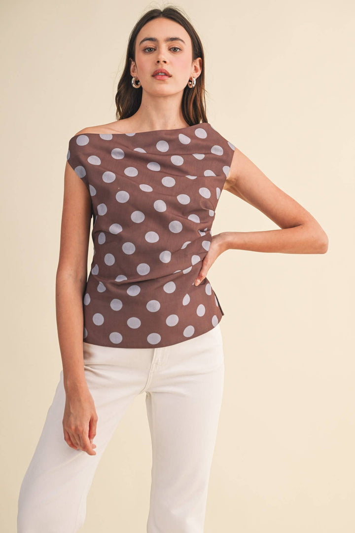 Brown Polka Dot Off Shoulder Top