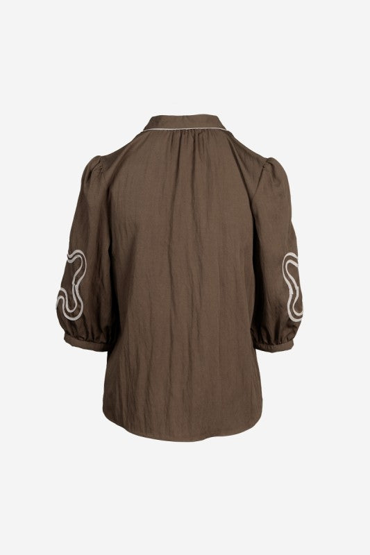 Chocolate Abstract Applique Blouse