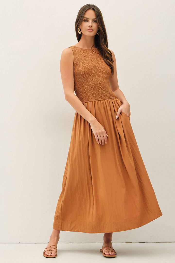 Terracotta Smocked Tank Midi Dress