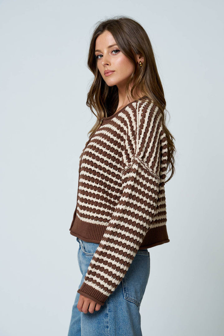Brown Stripe Crochet Cardigan